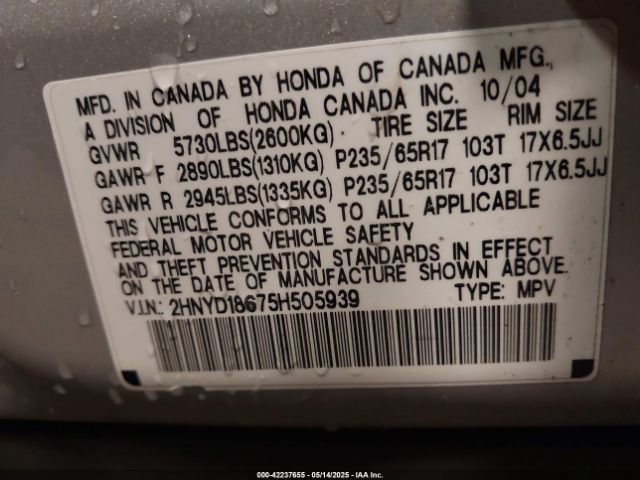 2005 ACURA MDX 2HNYD18675H505939 Photo 8