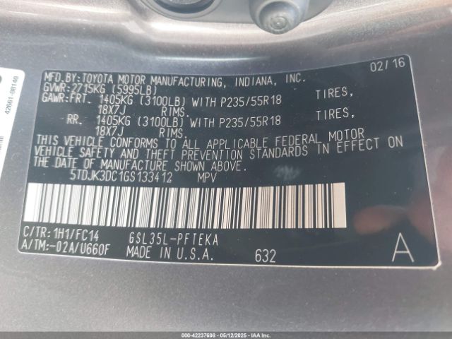 2016 TOYOTA SIENNA 5TDJK3DC1GS133412 Photo 8