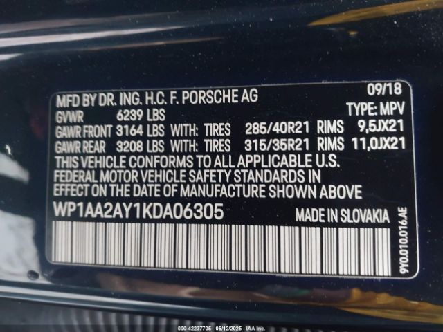 2019 PORSCHE CAYENNE WP1AA2AY1KDA06305 Photo 8