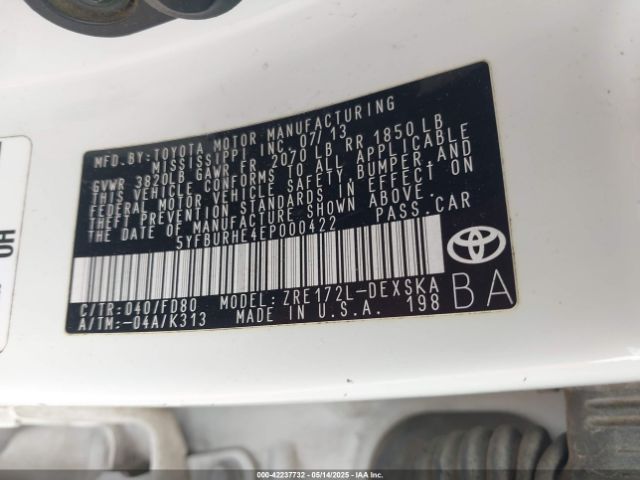 5YFBURHE4EP000422 Toyota Corolla S Plus