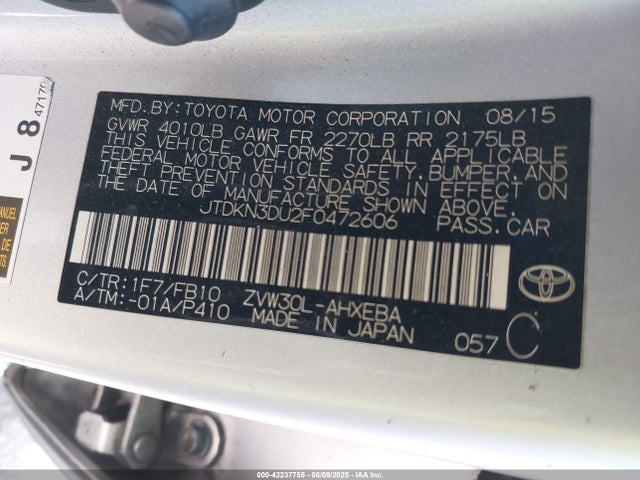 JTDKN3DU2F0472606 Toyota Prius Two