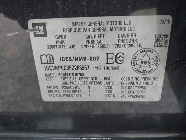 1GCVKPEC8FZ268567 Chevrolet Silverado 1500 Ls/wt