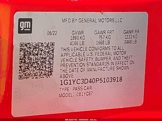 1G1YC3D40P5103918 Chevrolet Corvette Stingray Rwd  3lt