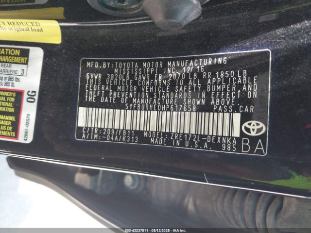 2017 TOYOTA COROLLA 5YFBURHE0HP617658 Photo 8