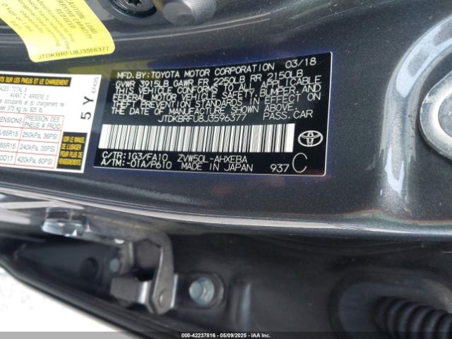 JTDKBRFU8J3596377 Toyota Prius Two