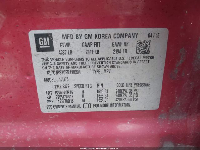 KL7CJPSB0FB198204 Chevrolet Trax 1ls