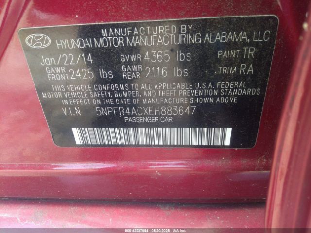 5NPEB4ACXEH883647 Hyundai SONATA GLS