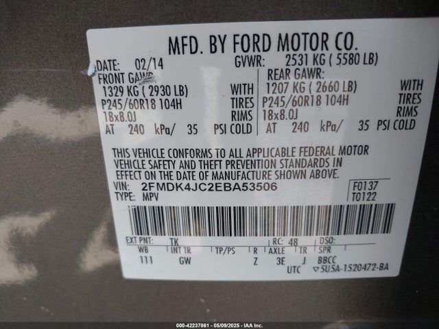 Ford EDGE SEL 2014 2FMDK4JC2EBA53506 Image 9