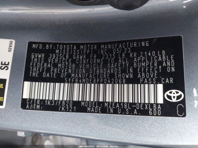 5YFB4MDE8PP042068 Toyota COROLLA LE