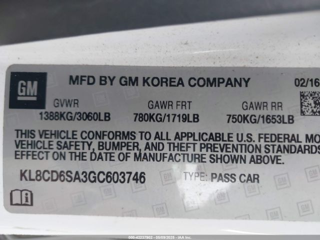 KL8CD6SA3GC603746 Chevrolet Spark 1lt Cvt