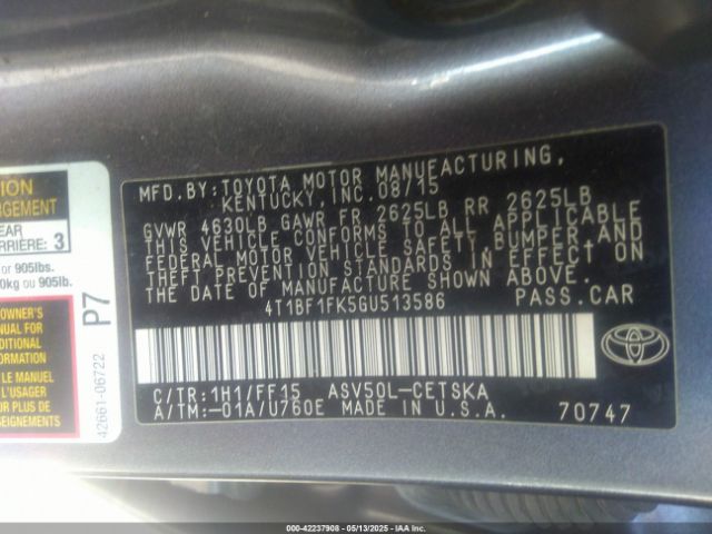 4T1BF1FK5GU513586 Toyota 2ar-fe