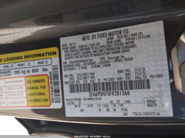 3FA6P0H70FR281366 Ford FUSION SE