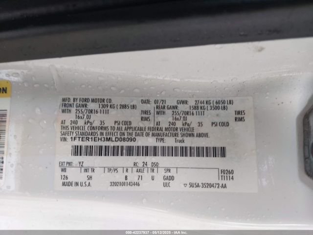 1FTER1EH3MLD08090 Ford RANGER XL