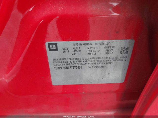 1G1PE5SB3F7275480 Chevrolet Cruze 2lt Auto