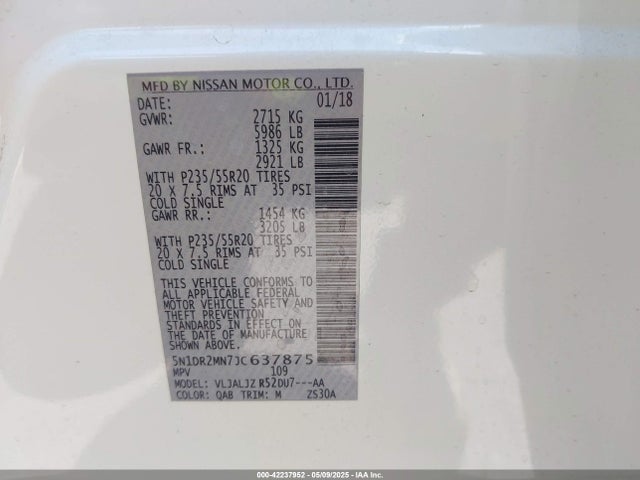 5N1DR2MN7JC637875 Nissan Pathfinder Platinum