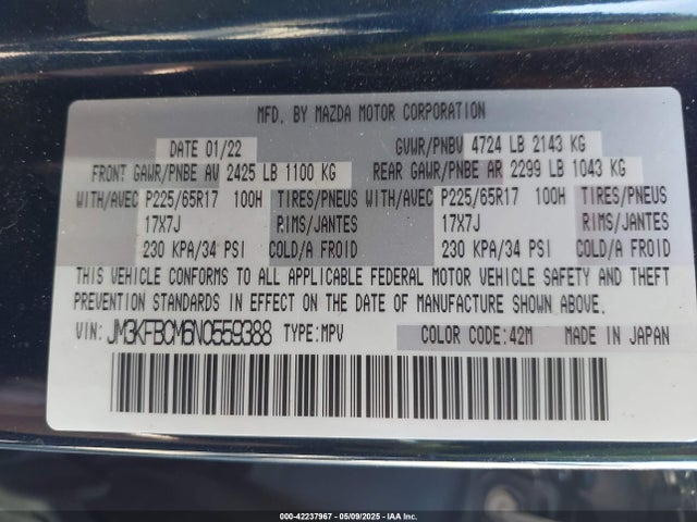 JM3KFBCM6N0559388 Mazda py cylinder deactiviation