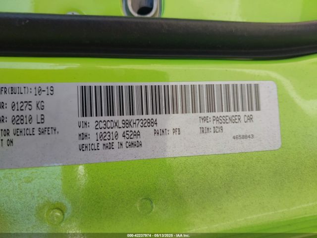 2C3CDXL98KH732884 Dodge Charger Srt Hellcat Rwd