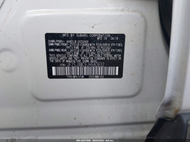 JF2SJAWC6JH580632 Subaru Forester 2.5i Touring