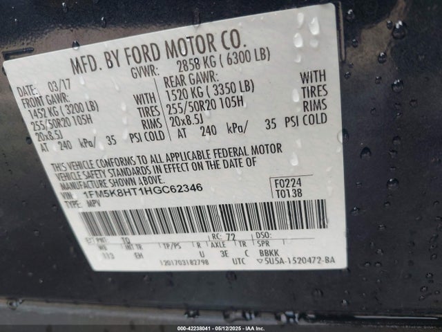 Ford Explorer Platinum 2017 1FM5K8HT1HGC62346 Image 9