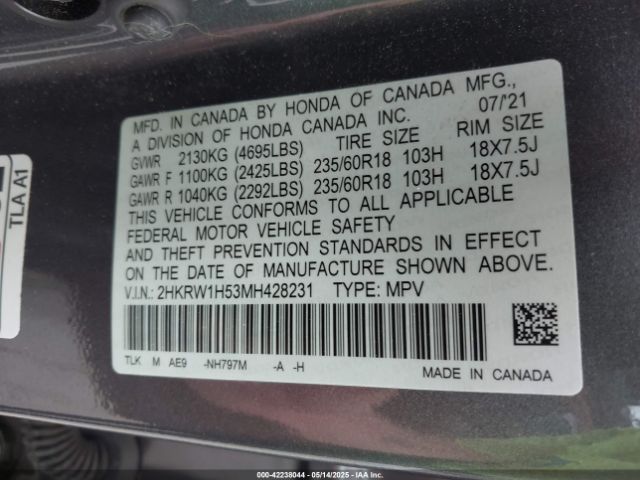 2HKRW1H53MH428231 Honda Cr-v 2wd Ex