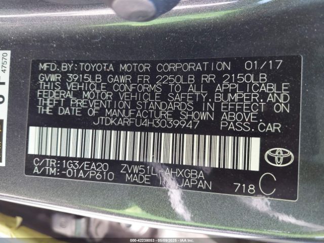 JTDKARFU4H3039947 Toyota Prius Four