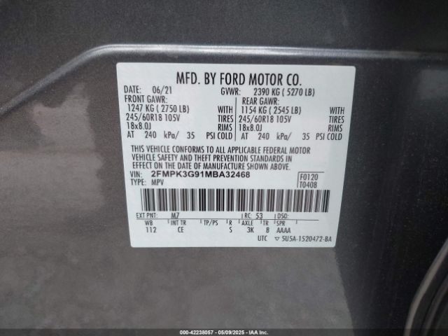 2FMPK3G91MBA32468 Ford EDGE SE