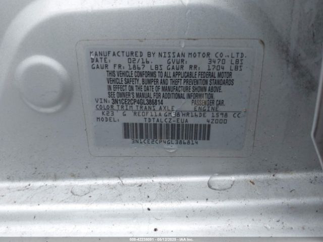 3N1CE2CP4GL386814 Nissan Versa Note S Plus