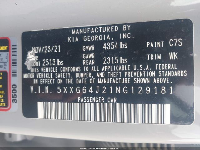 5XXG64J21NG129181 KIA K5 Gt-line