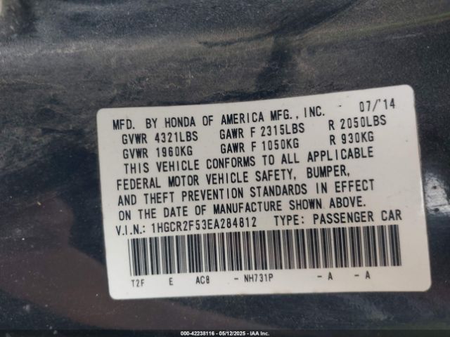 1HGCR2F53EA284812 Honda Accord Sport