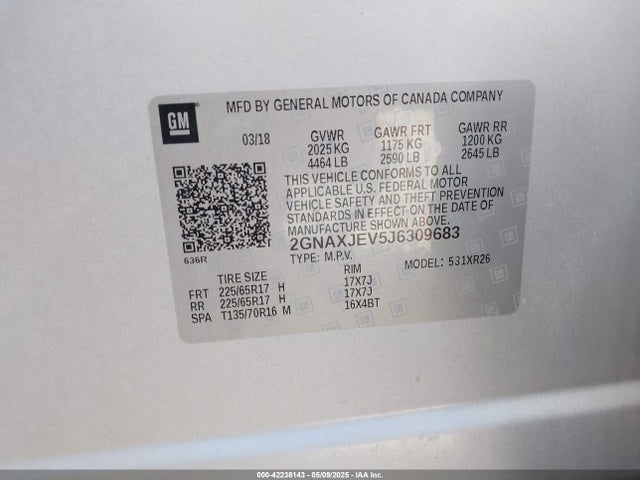 2GNAXJEV5J6309683 Chevrolet EQUINOX LT