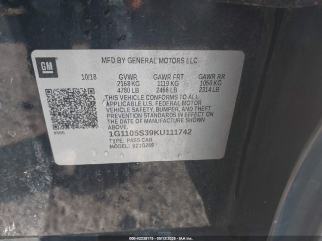 1G1105S39KU111742 Chevrolet Impala Premier