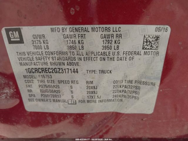 1GCRCREC2GZ317144 Chevrolet l83 - sidi, vvt, afm, e85 max, aluminum