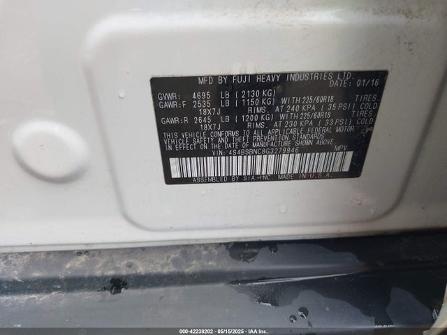 Subaru Outback 2.5i Limited 2016 4S4BSBNC8G3279946 Image 9