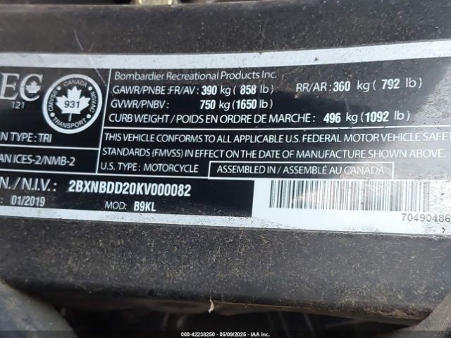 2019 CAN-AM SPYDER ROADSTER 2BXNBDD20KV000082 Photo 9