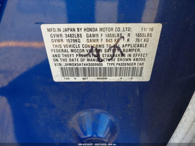 JHMGK5H74HS009905 Honda l15b1/l15b3