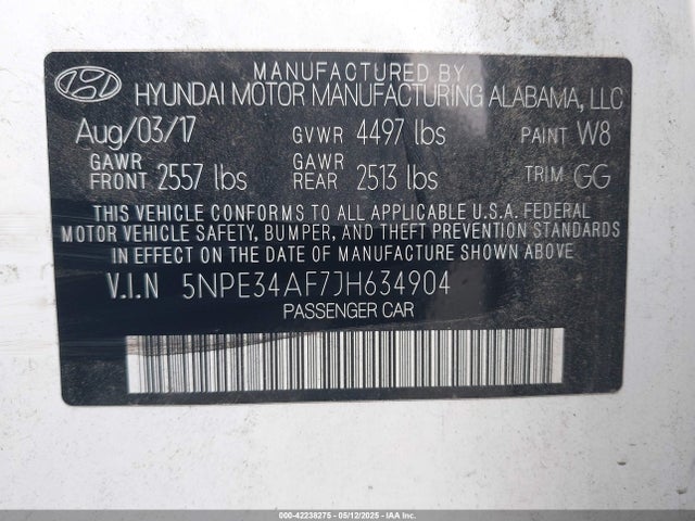5NPE34AF7JH634904 Hyundai SONATA SEL