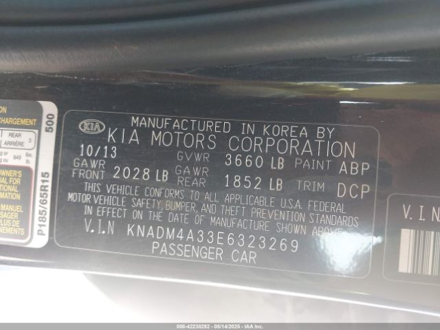 KNADM4A33E6323269 KIA RIO LX