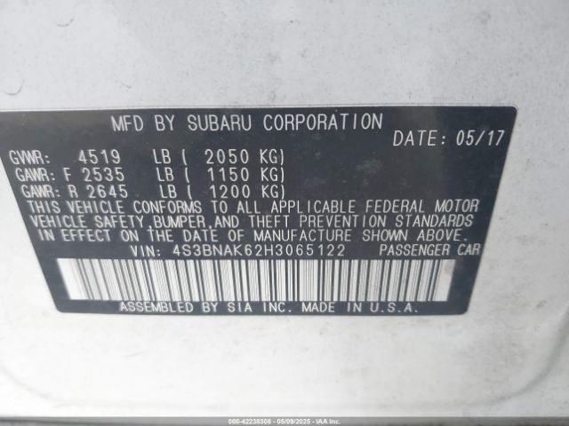 4S3BNAK62H3065122 Subaru Legacy 2.5i Limited