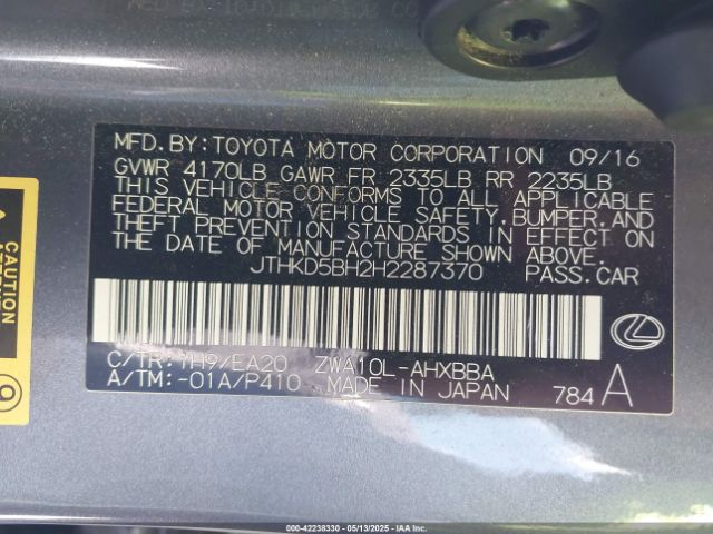 JTHKD5BH2H2287370 Lexus CT 200H