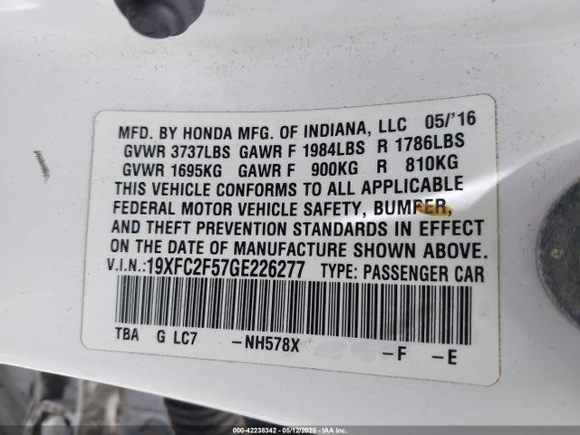 Honda Civic Lx 2016 19XFC2F57GE226277 Image 9