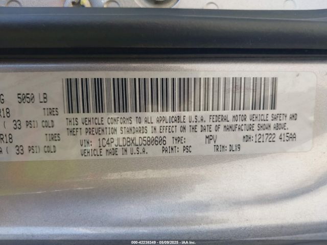 1C4PJLDBXLD580606 Jeep Cherokee Limited Fwd