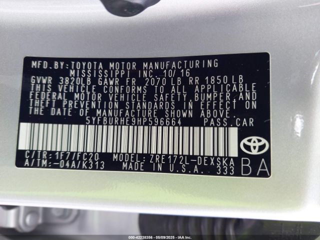 5YFBURHE9HP596664 Toyota Corolla Se Special Edition
