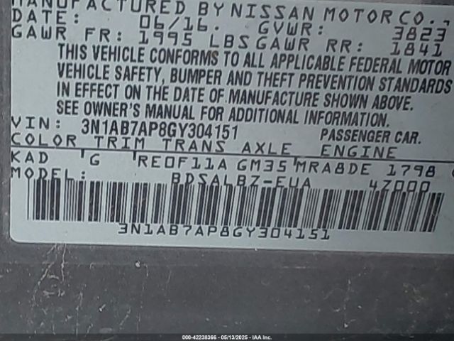 3N1AB7AP8GY304151 Nissan SENTRA S