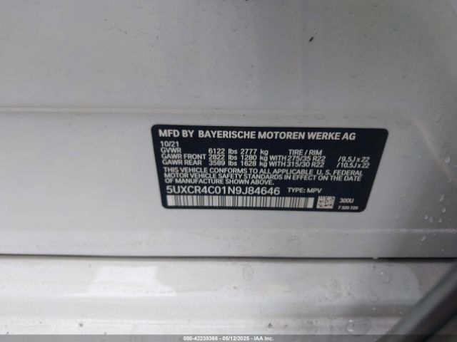 2022 BMW X5 5UXCR4C01N9J84646 Photo 8