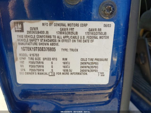 2003 GMC SIERRA 1500 1GTEK19T93E376805 Photo 8
