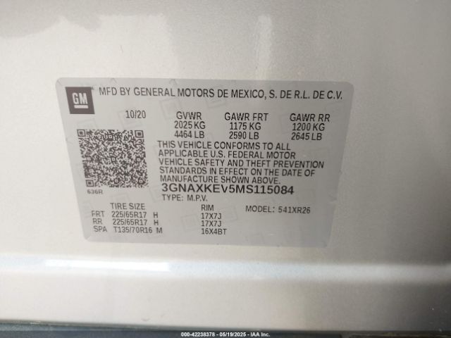 2021 CHEVROLET EQUINOX 3GNAXKEV5MS115084 Photo 8