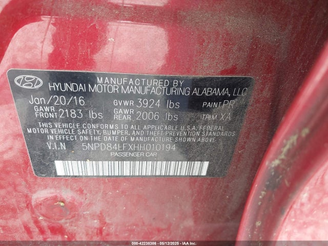 5NPD84LFXHH010194 Hyundai ELANTRA SE