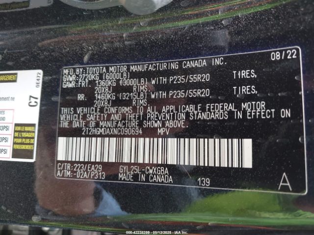 2T2HGMDAXNC090694 Lexus RX 450H