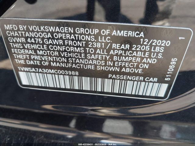 1VWSA7A30MC003988 Volkswagen Passat 2.0t Se