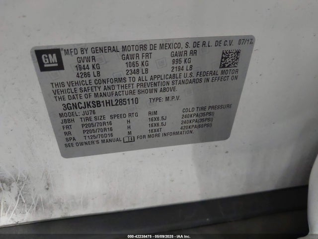 Chevrolet TRAX LS 2017 3GNCJKSB1HL285110 Image 9